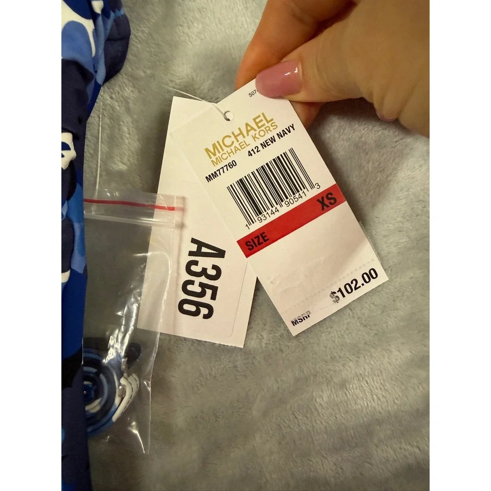 NWT Michael Kors Tankini Top Womens Blue Floral Halter Keyhole XS $102